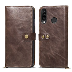 Leather Case Stands Flip Cover T08 Holder for Huawei P30 Lite XL Brown