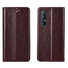 Leather Case Stands Flip Cover T08 Holder for Oppo Reno3 Pro Brown