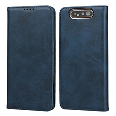 Leather Case Stands Flip Cover T08 Holder for Samsung Galaxy A80 Blue