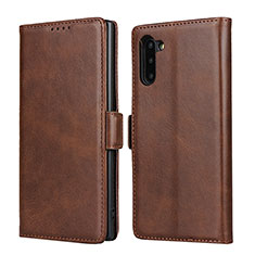 Leather Case Stands Flip Cover T08 Holder for Samsung Galaxy Note 10 Brown