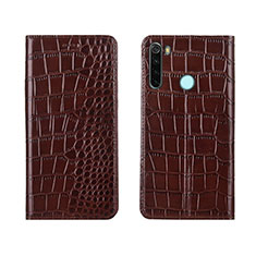 Leather Case Stands Flip Cover T08 Holder for Xiaomi Redmi Note 8 (2021) Brown