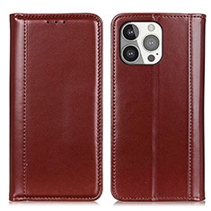 Leather Case Stands Flip Cover T09 Holder for Apple iPhone 14 Pro Brown