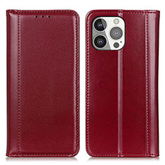 Leather Case Stands Flip Cover T09 Holder for Apple iPhone 14 Pro Max Red