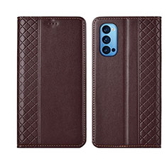 Leather Case Stands Flip Cover T09 Holder for Oppo Reno4 Pro 5G Brown