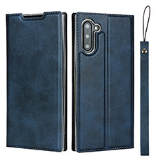 Leather Case Stands Flip Cover T09 Holder for Samsung Galaxy Note 10 5G Blue