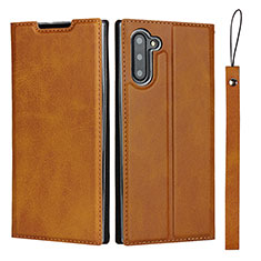 Leather Case Stands Flip Cover T09 Holder for Samsung Galaxy Note 10 5G Orange