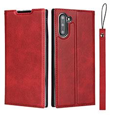 Leather Case Stands Flip Cover T09 Holder for Samsung Galaxy Note 10 Red