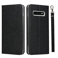 Leather Case Stands Flip Cover T09 Holder for Samsung Galaxy S10 Plus Black