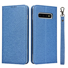 Leather Case Stands Flip Cover T09 Holder for Samsung Galaxy S10 Plus Blue