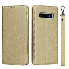Leather Case Stands Flip Cover T09 Holder for Samsung Galaxy S10 Plus Gold