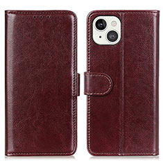 Leather Case Stands Flip Cover T12 Holder for Apple iPhone 14 Plus Brown