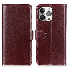 Leather Case Stands Flip Cover T12 Holder for Apple iPhone 14 Pro Brown