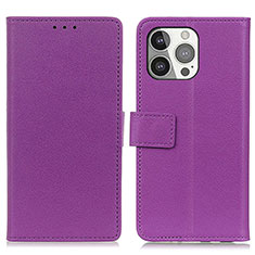 Leather Case Stands Flip Cover T14 Holder for Apple iPhone 15 Pro Max Purple