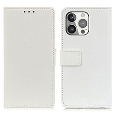 Leather Case Stands Flip Cover T14 Holder for Apple iPhone 15 Pro Max White