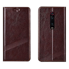 Leather Case Stands Flip Cover T14 Holder for Xiaomi Mi 9T Brown