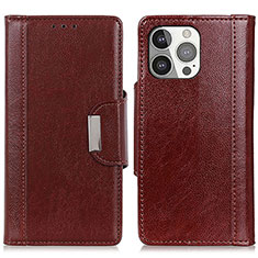 Leather Case Stands Flip Cover T15 Holder for Apple iPhone 13 Pro Brown