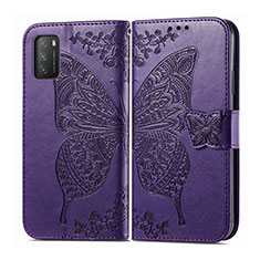 Leather Case Stands Flip Cover T15 Holder for Xiaomi Poco M3 Purple