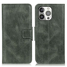 Leather Case Stands Flip Cover T17 Holder for Apple iPhone 14 Pro Max Green