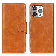 Leather Case Stands Flip Cover T17 Holder for Apple iPhone 15 Pro Max Brown