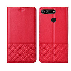 Leather Case Stands Flip Cover T17 Holder for Huawei Honor V20 Red