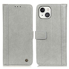 Leather Case Stands Flip Cover T18 Holder for Apple iPhone 14 Gray