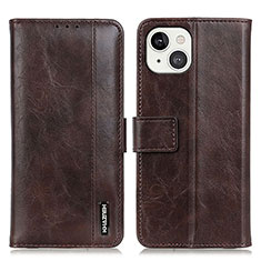 Leather Case Stands Flip Cover T20 Holder for Apple iPhone 15 Brown