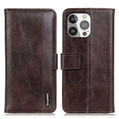 Leather Case Stands Flip Cover T20 Holder for Apple iPhone 15 Pro Brown