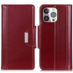 Leather Case Stands Flip Cover T22 Holder for Apple iPhone 14 Pro Max Red