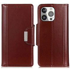 Leather Case Stands Flip Cover T22 Holder for Apple iPhone 15 Pro Brown