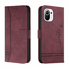 Leather Case Stands Flip Cover T22 Holder for Xiaomi Mi 11 Lite 4G Purple