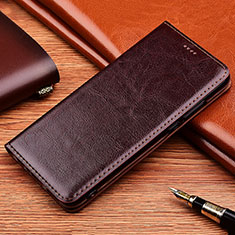 Leather Case Stands Flip Cover Z06 Holder for Apple iPhone 15 Pro Brown