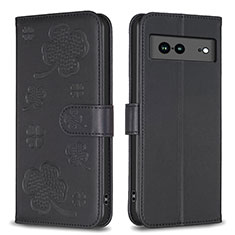 Leather Case Stands Flip Flowers Cover Holder BF1 for Google Pixel 7a 5G Black