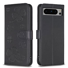 Leather Case Stands Flip Flowers Cover Holder BF1 for Google Pixel 8 Pro 5G Black