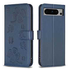 Leather Case Stands Flip Flowers Cover Holder BF1 for Google Pixel 8 Pro 5G Blue