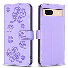 Leather Case Stands Flip Flowers Cover Holder BF1 for Google Pixel 8a 5G Purple