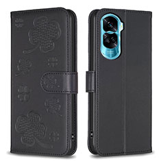 Leather Case Stands Flip Flowers Cover Holder BF1 for Huawei Honor 90 Lite 5G Black