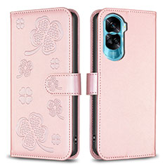 Leather Case Stands Flip Flowers Cover Holder BF1 for Huawei Honor 90 Lite 5G Rose Gold