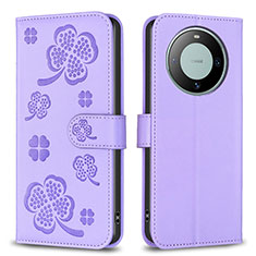 Leather Case Stands Flip Flowers Cover Holder BF1 for Huawei Mate 60 Purple