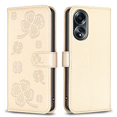 Leather Case Stands Flip Flowers Cover Holder BF1 for Oppo A18 Gold