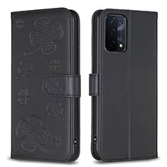 Leather Case Stands Flip Flowers Cover Holder BF1 for Oppo A54 5G Black