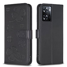 Leather Case Stands Flip Flowers Cover Holder BF1 for Oppo A57 4G Black