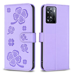 Leather Case Stands Flip Flowers Cover Holder BF1 for Oppo A77s Purple