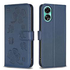 Leather Case Stands Flip Flowers Cover Holder BF1 for Oppo A78 4G Blue