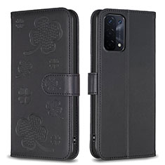 Leather Case Stands Flip Flowers Cover Holder BF1 for Oppo A93 5G Black
