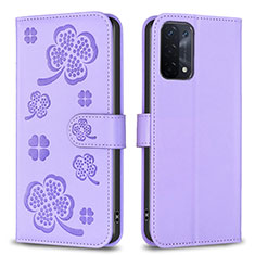 Leather Case Stands Flip Flowers Cover Holder BF1 for Oppo A93 5G Purple