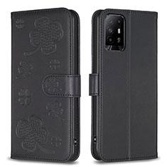 Leather Case Stands Flip Flowers Cover Holder BF1 for Oppo A95 5G Black