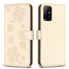 Leather Case Stands Flip Flowers Cover Holder BF1 for Oppo A95 5G Gold