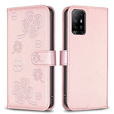 Leather Case Stands Flip Flowers Cover Holder BF1 for Oppo A95 5G Rose Gold