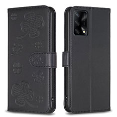 Leather Case Stands Flip Flowers Cover Holder BF1 for Oppo F19 Black