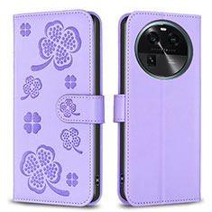 Leather Case Stands Flip Flowers Cover Holder BF1 for Oppo Find X6 5G Purple